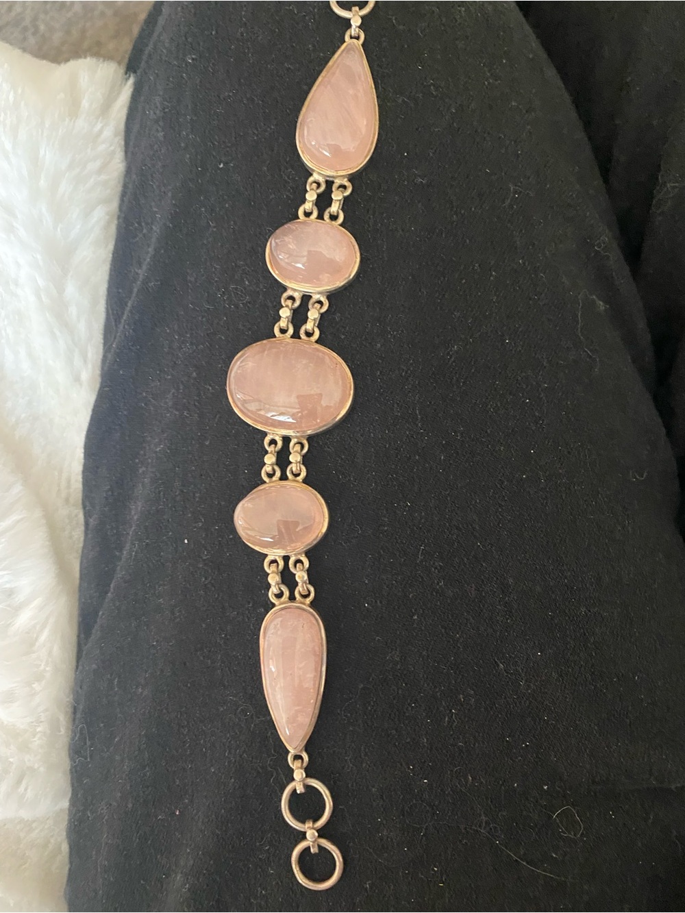 Rose Quartz Teardrop & Oval Link Bracelet - Pink